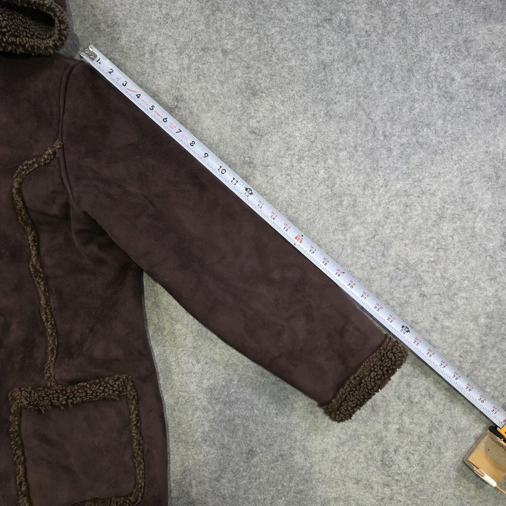 LL Bean Coat Womens XL Brown Faux Fur Lined Hooded Toggle Fleece‎ Parka Jacket - Picture 8 of 13